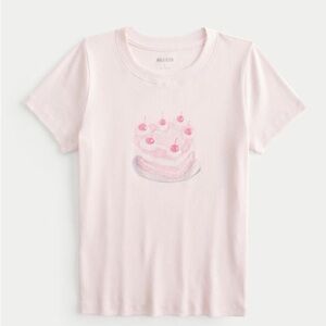 Hollister White women’s T-shirt with Pink Cake Graphic